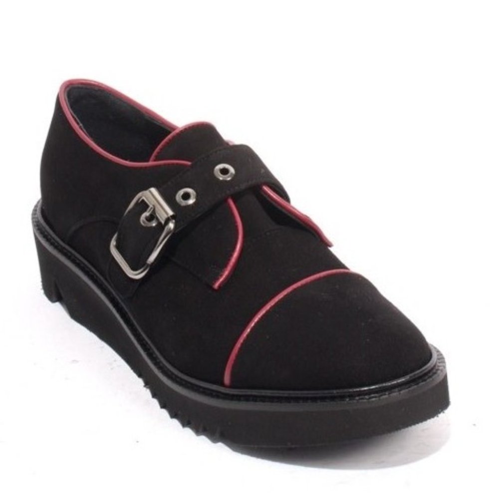 ITALIAN Black Bordo Suede Platform Buckle Shoe